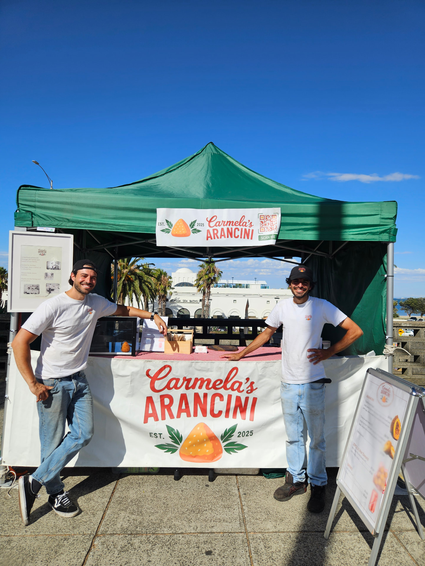 Chetto and Paolo at the Carmela's Arancini market stall